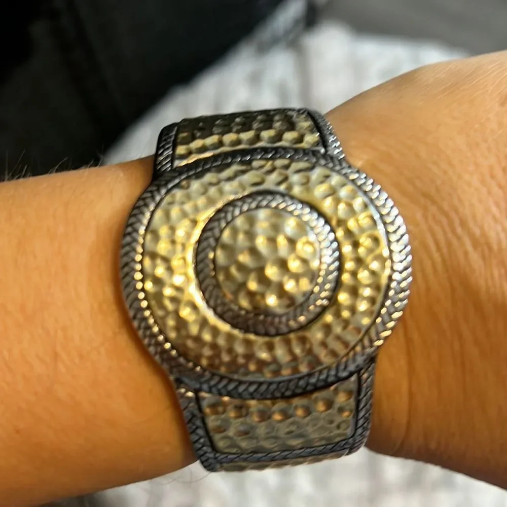 Silver and Gold Plated Two Tone Cuff Statement Bracelet One Size